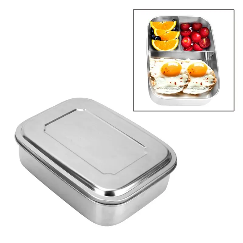 

3 Girds Small Protein Packer Toddler Snack Stainless Steel food container Lunch Box With LId For Nuts Meat Cheese Finger Foods