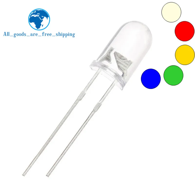 500 pcs Round Led 5mm Water Clear 5 mix Color Red Blue Green Yellow White