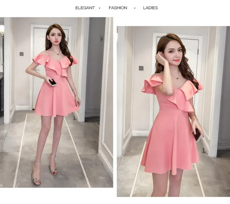 2018 NEW  Arrivals Women Summer 2018 NEW  Off Shoulder  Camisole  Dress  strapless  High waist skirt Mini   Dress Free shipping