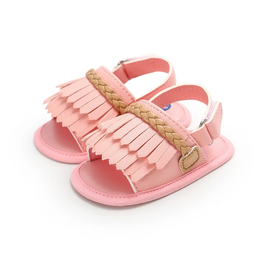 Милые летние шлепанцы с бахромой на мягкой подошве для маленьких девочек 0-18 месяцев; сандалии; размер обуви