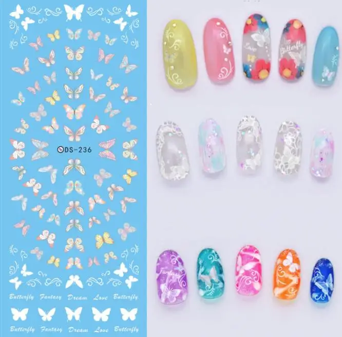 

DS236 DIY Designer Beauty Water Transfer Nails Art Sticker Flying Colorful Butterfly harajuku Nail Wraps Sticker Taty stickers