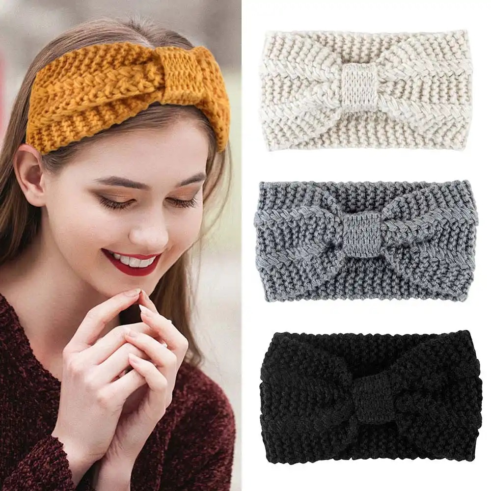 Winter Warmer Ear Knitted Headband Turban For Lady Women Crochet Bow Wide Stretch Hairband Headwrap Hair Accessories Women S Hair Accessories Aliexpress