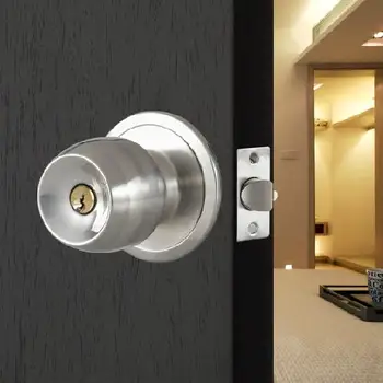 

Promotion! Stainless Steel Round Door Knobs Handle Entrance Passage Lock Entry with Key New