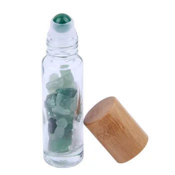 

1pc Natural Semiprecious Stones Essential Oil Roller Ball Bottles 10ml Clear Glass With Bamboo Lid Caps Crystal Chips Inside