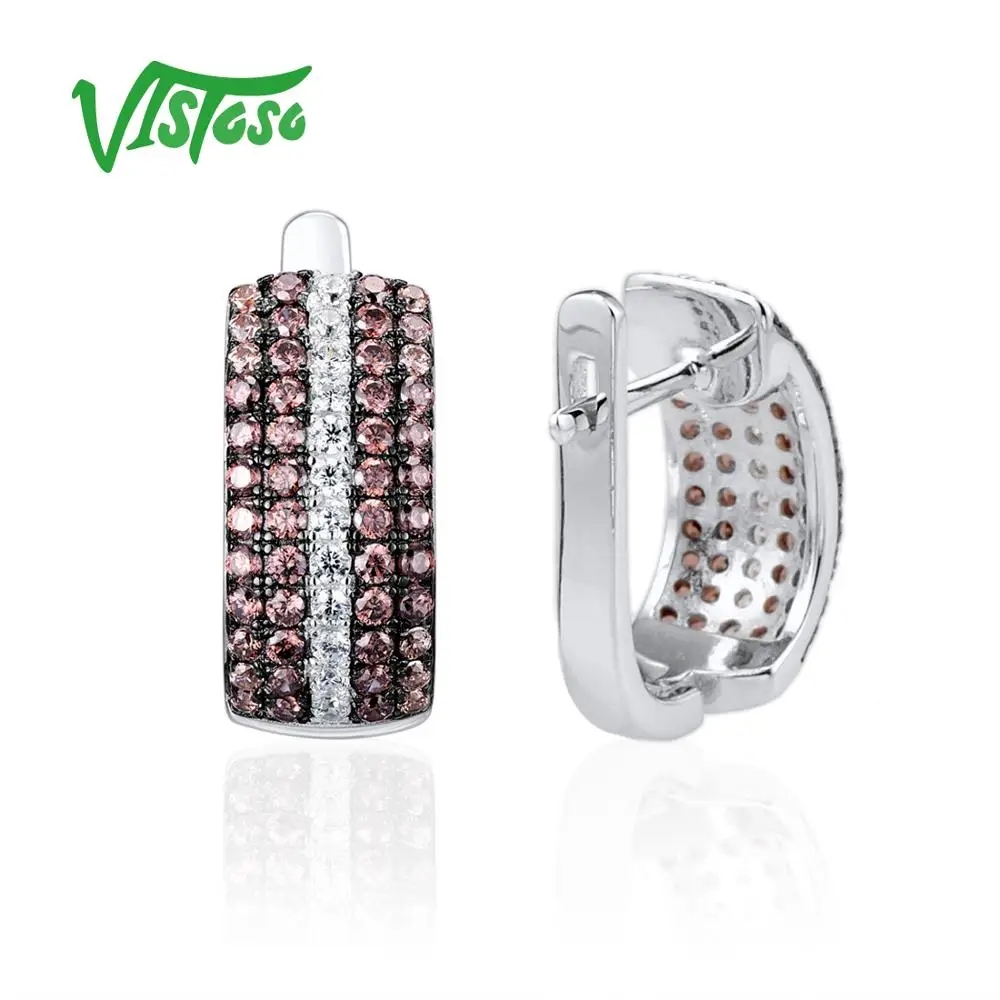 Vistoso 925 пробы серебро серьги ювелирные для Для женщин круглый шоколад белый