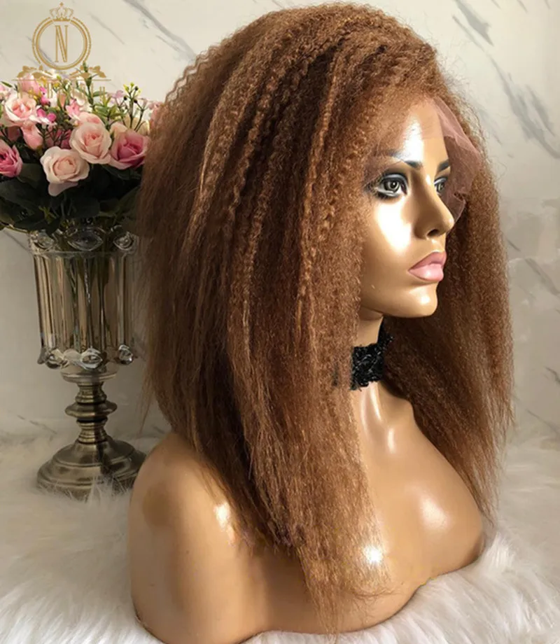 Кудрявые прямые коричневые Цветной 360 Синтетические волосы на кружеве al парик 13x6 Синтетические волосы на кружеве парики из натуральных волос Выбеленные узлы предварительно Nabeauty Remy 150