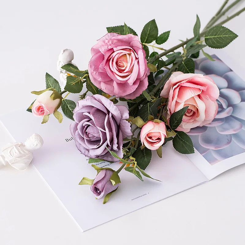 

Nordic 2 Heads Snow Rose Branch Silk Artificial Flowers for Wedding Guide Wallflowers Garden Decor Home Table Party Accessories