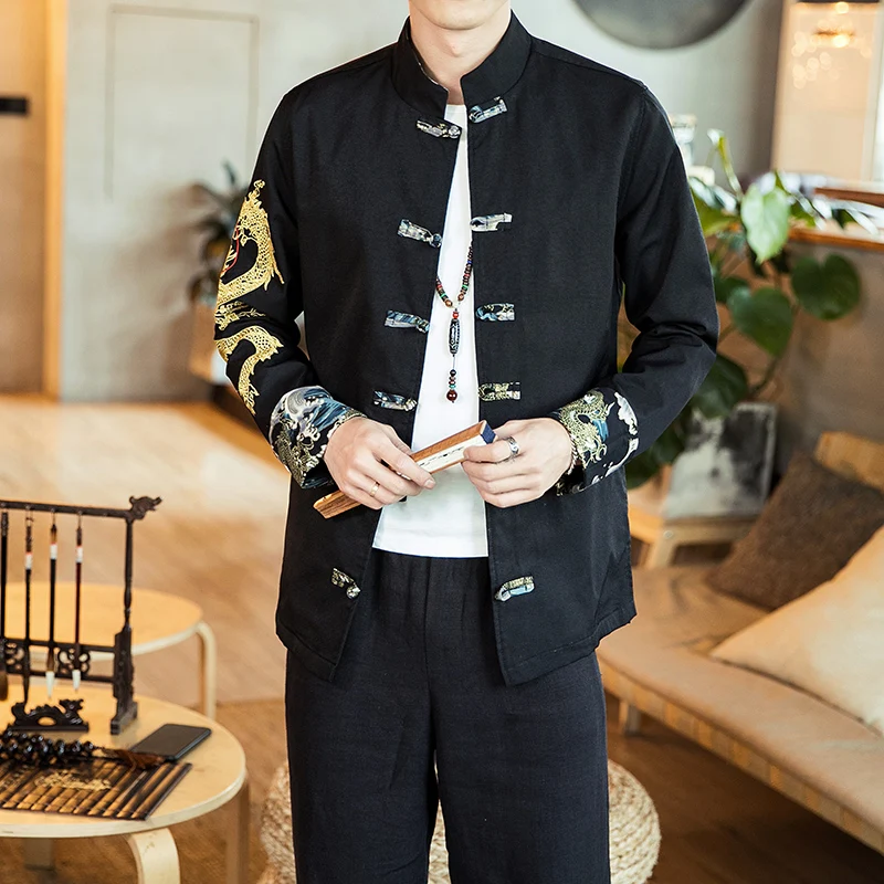 Chinese Style Dragon Embroidery Jacket Men Fashions Hip Hop Streetwear Bomber Jacket Men Coat Men Jacket Coat 5XL 2019