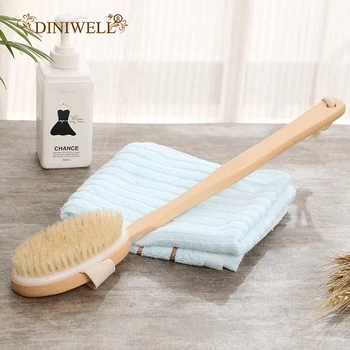 

DINIWELL Natural Bristle Bath Brush Long Handle Wooden Soft Hair Rub Back Exfoliation Shower Brush Massage Scrubber Skin Brushes