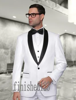 

Fashionable One Button White Groom Tuxedos Groomsmen Men's Blazer Prom Suits Custom Made (Jacket+Pants+Vest+Tie) K:54