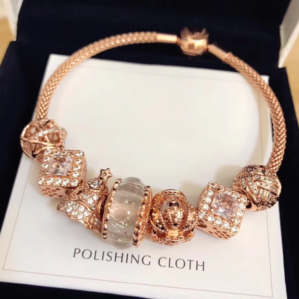 

Original 100% 925 Silver Charm High Quality Rose Gold Christmas Tree Women Charm Copy Jewelry For Women 1:1 With Logo Bracelet