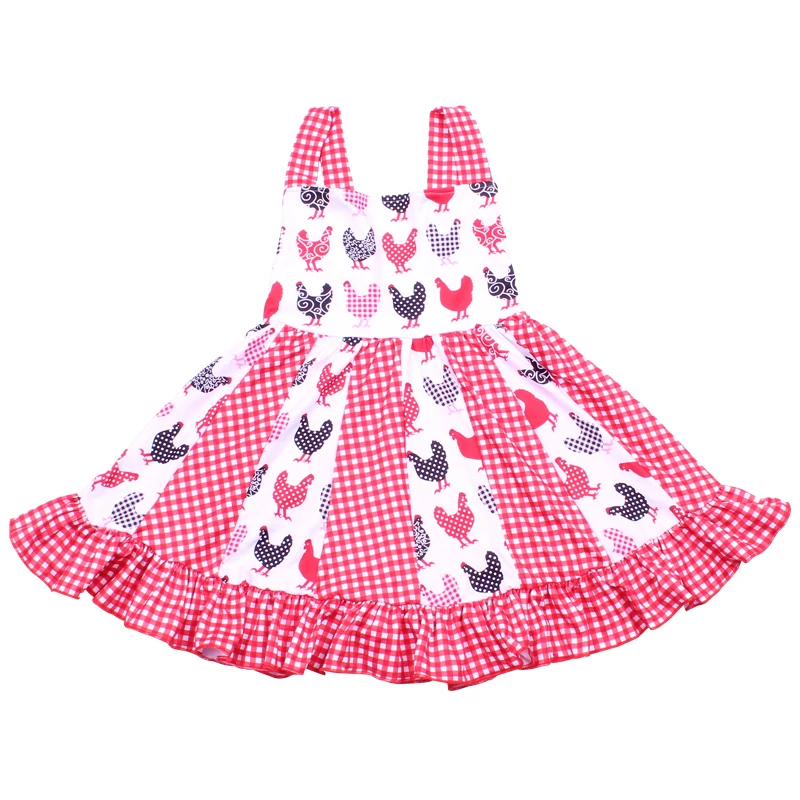Новинка; Яркое Красное платье без застежки; детская одежда с принтом курицы; классические клетчатые платья с квадратным вырезом
