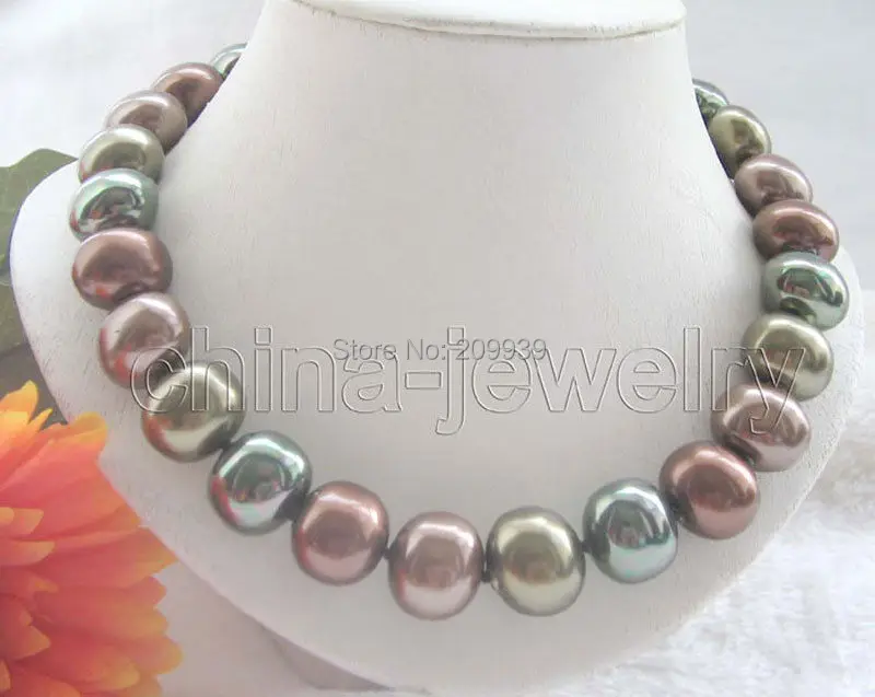 

huij 002613 Beautiful 18" 19mm multicolor south sea shell pearl necklace - 14k gold filled