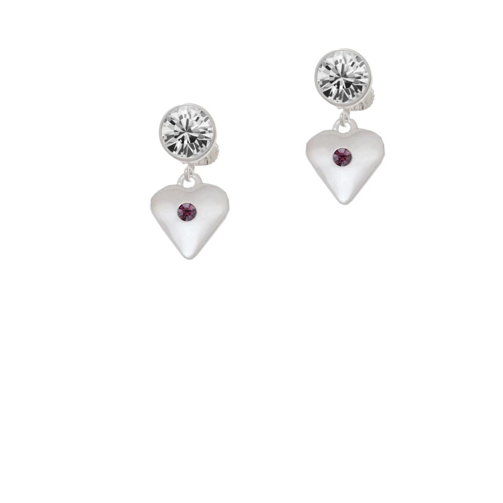 Large February - Purple Crystal Heart Crystal Clip On Earrings (1)