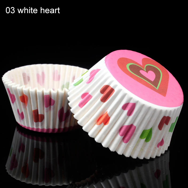 100 шт, бумажные чашки для выпечки, торта, маленькая коробка для пирожных, кухни, аксессуары для кексов, лайнер для украшения торта, инструменты для выпечки - Цвет: 03 white heart