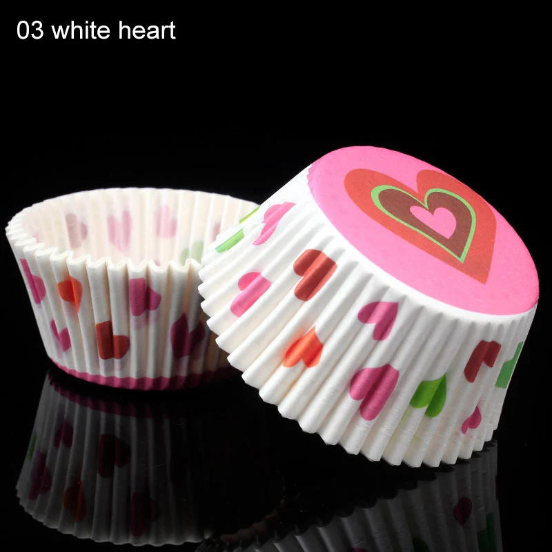 03 white heart 100 шт, бумажные чашки для выпечки, торта, маленькая коробка для пирожных, кухни, аксессуары для кексов, лайнер для украшения торта, инструменты для выпечки - Цвет: 03 white heart