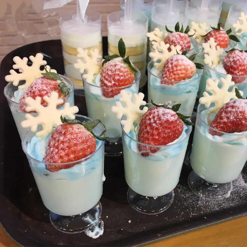

50pcs HIgh quality transparent small glass disposable hard plastic cup 100ml dessert pudding jelly ice cream aviation cups