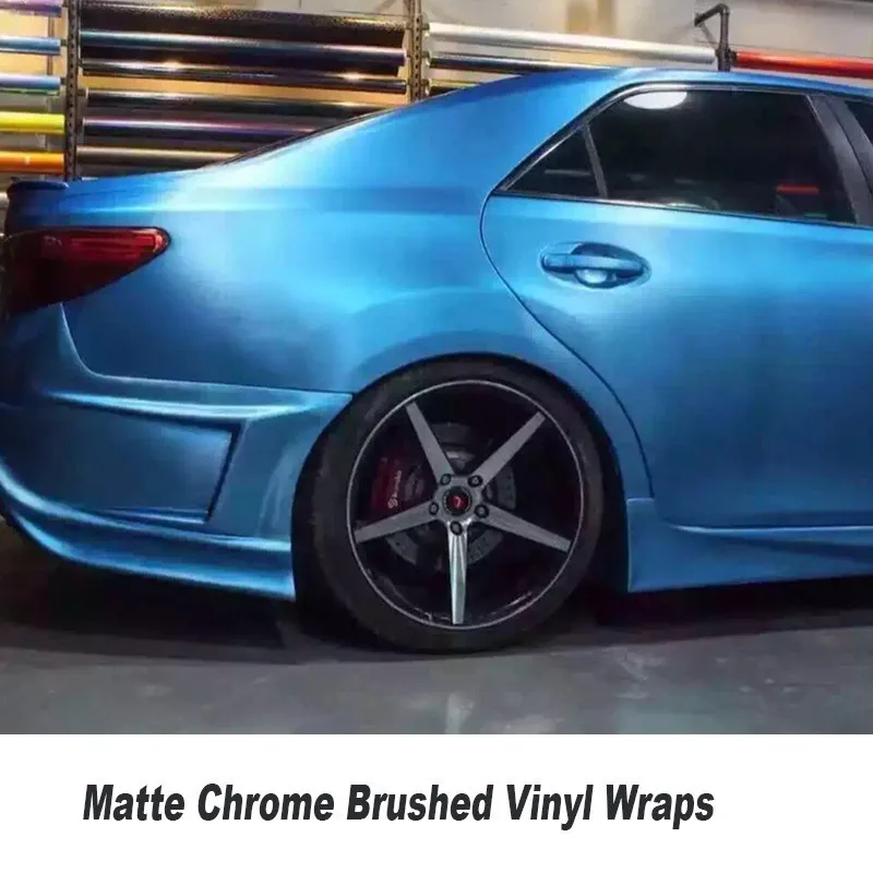 Matte Chrome Brushed sky Blue Vinyl Wrap Film Bubble Free For Car