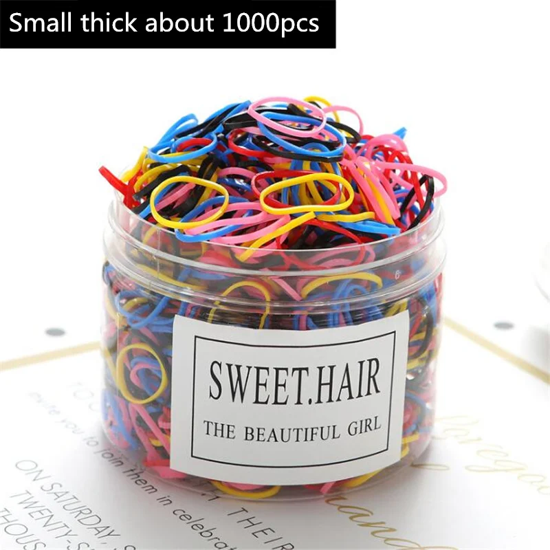 500/1000 шт милые детские цветные эластичные резинки для волос для девочек, аксессуары для волос с коробкой, Детские резинки для волос для девочек, сделай сам - Цвет: Small Black Colorful
