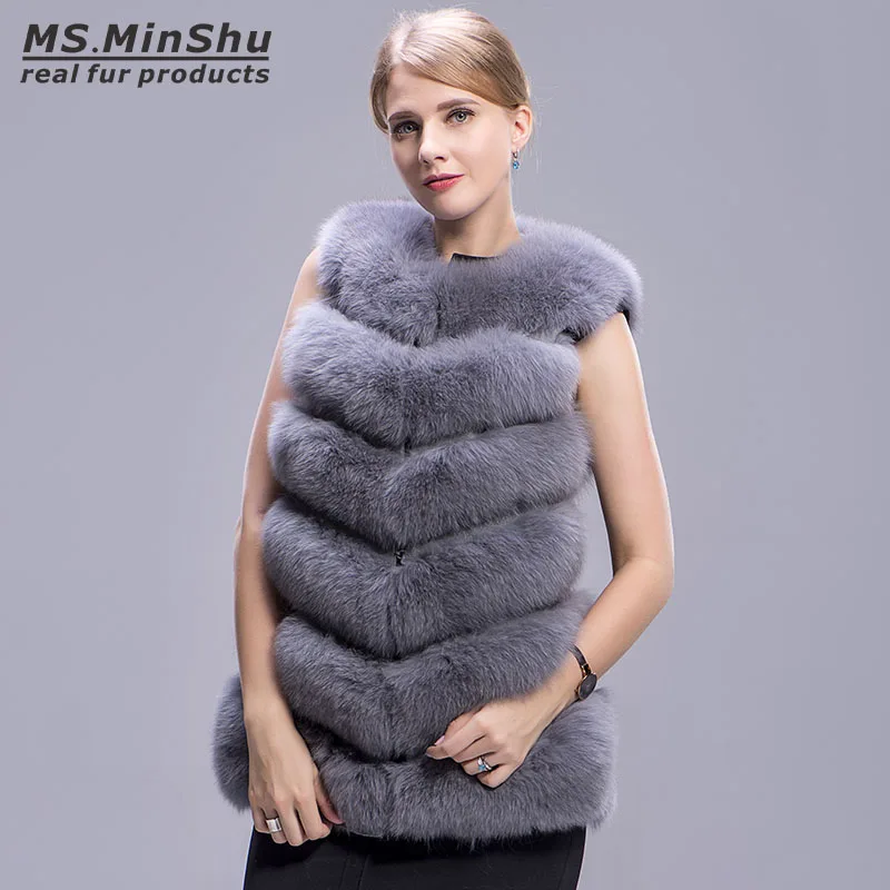 De D'hiver Ms Veste Minshu Renard Fourrure Gilet Outwear Femmes Manches Épaisseur Réel Sans Mode Véritable 5TxwYpOO