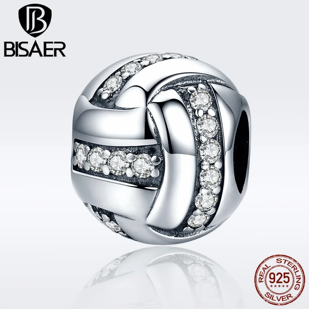 

925 Sterling Silver Glittering Round Beads Sports Love Ball Beads Fit Original BISAER Bracelets Sterling Silver Jewelry ECC302