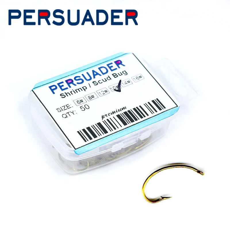 

PERSUADER hot 50pcs/box caddis Pupa&shrimp fly tying hooks size16# 14# 12# 10# 8# 6# wide-gape bronze scud bug fly fishing hooks