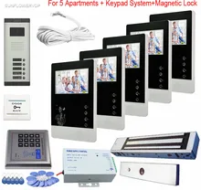 For 5 Units Home Security Video Door Phone+ Rfid Keypad Access Control System CCD 700TVL With Electromagnetic Lock Kit For Home