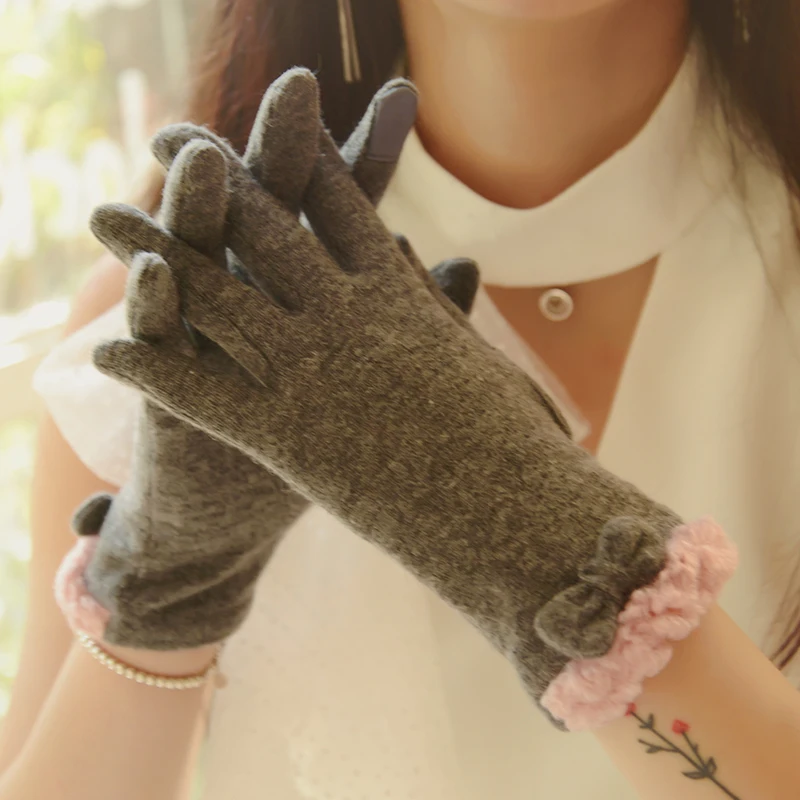 Woman's Wool Gloves Spring Autumn Warm Elegant Lady Driving Touchscreen Five Fingers Gloves Thin Style BN87014