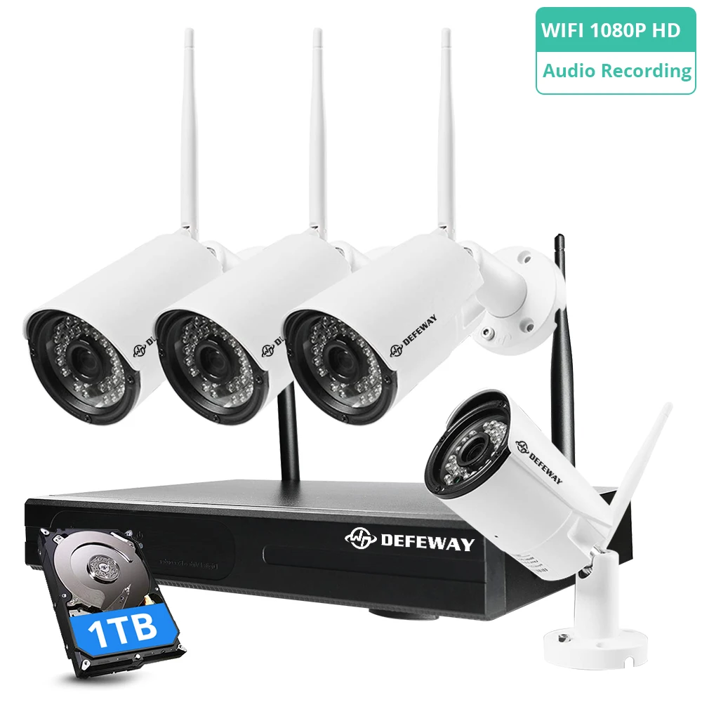 Беспроводная камера видеонаблюдения DEFEWAY 8 каналов 1080P HD NVR H.265 + 2 Мп 4 шт.|Система