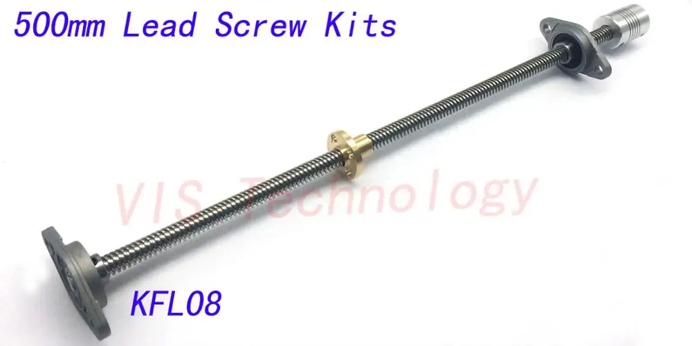 T8 Nut Lead screw 500 mm 8mm + brass copper nut + KFL08 bearing Bracket +Flexible Coupling for 3D printer&CNC
