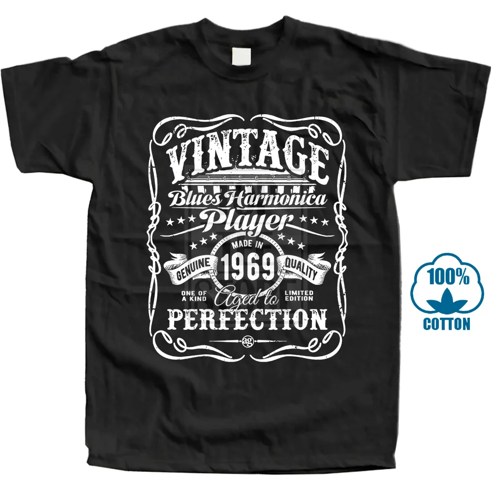 

Vintage Blues Harmonica Player Made In 1958 T Shirt Mens 100% Cotton Short Sleeve Print Cool Funny T Shirt Men High Quality