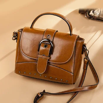 

Crossbody Bags for Women 2019 Shoulder Bags Female Vintage Cowhide Leather Bags Women Handbags Famous Brand Rivet Small Ladies
