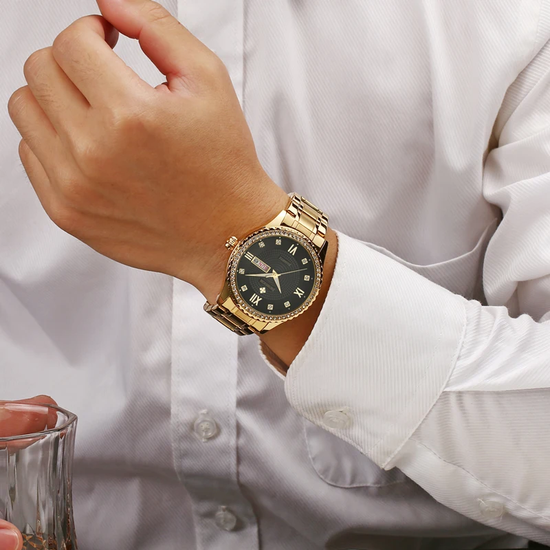 Мужские часы Топ бренд класса люкс WWOOR Алмаз Золотые мужские часы водонепроницаемые золотые нержавеющая сталь мужские наручные часы