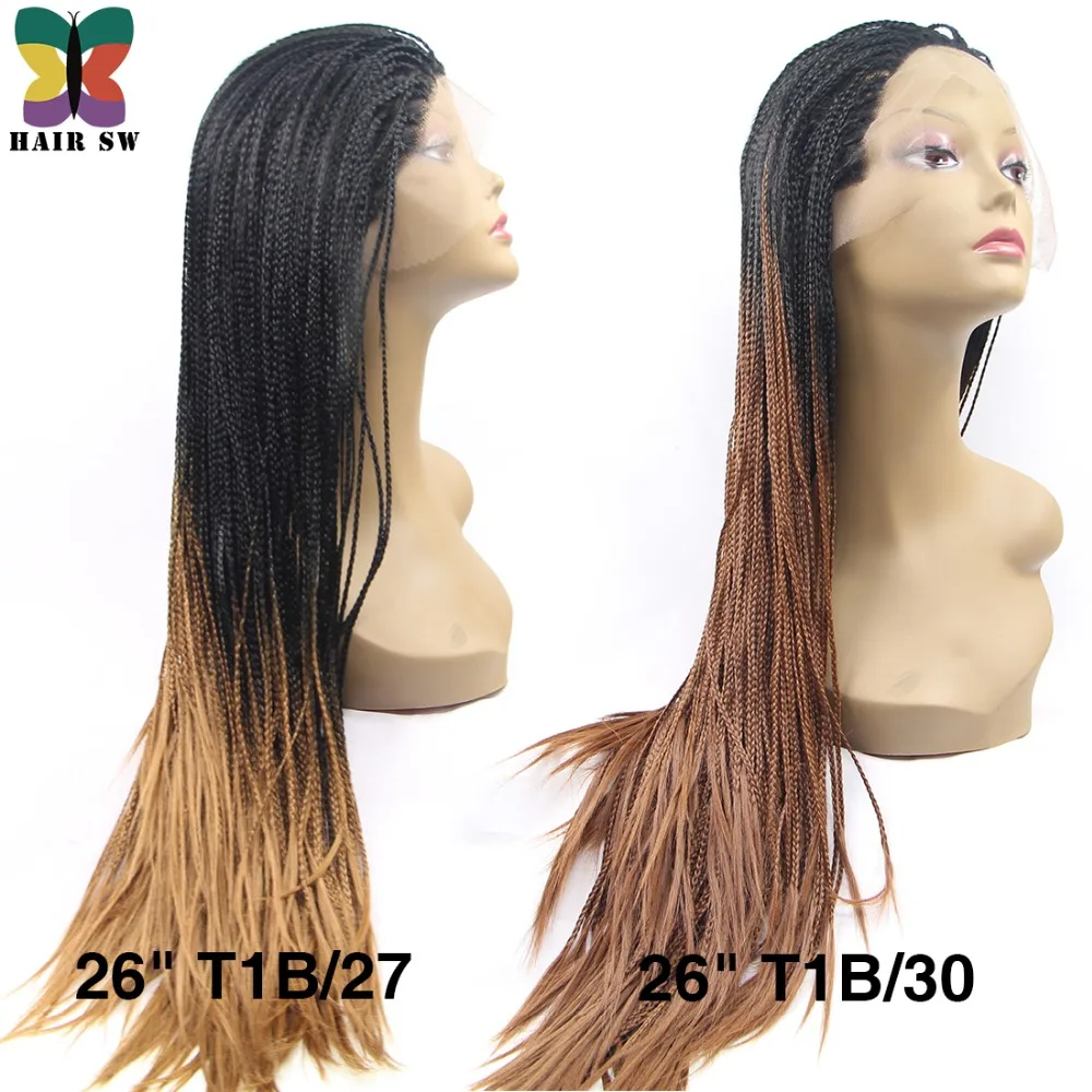 Haar Sw Lang Geflochtene Box Zopfe Spitzefrontseitenperucke