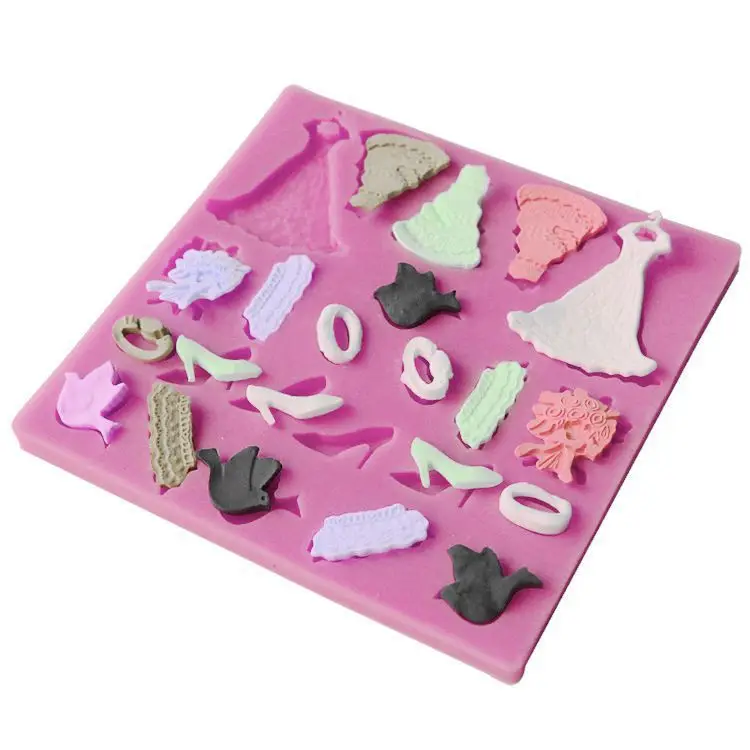 Silicone mold K154 Dresses wedding cake Rings shape baking mold Fondant
