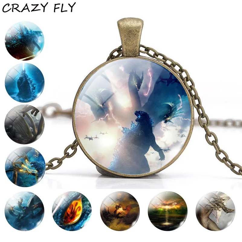 

CRAZY FLY Necklace New Fashion Godzilla King Of The Monst Picture Jewelry Bronze Alloy Cabochon Glass Pendant for Women Men