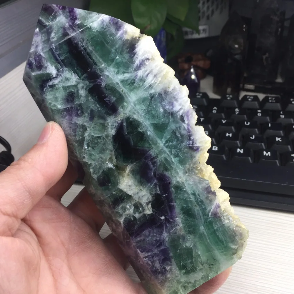 533g Natural Clear Crystal Fluorite Specimen Healing Wand Point Carving Scepter Quartz Reiki Stone Carved Crafts #NFD8 | Дом и сад