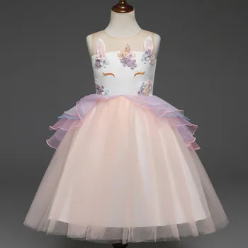 

RC113721 New Fashion Unicorn princess Dress Girl birthday party Dresses Festival Costume color Gauze Dress