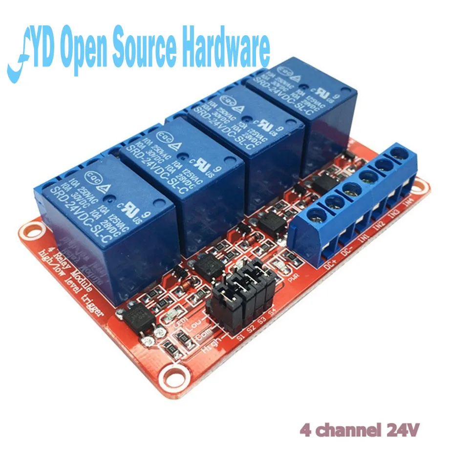 1pcs 4 Road  4 Channel 24V Relay Module with Optocoupler Isolation Supports High and Low Level Trigger New