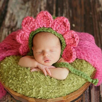 

Newborn Bonnet 0-6 Month Newborn Hat Baby Handmade Knit Soft Bonnet Newborn Photography Props Handmade Knit Soft