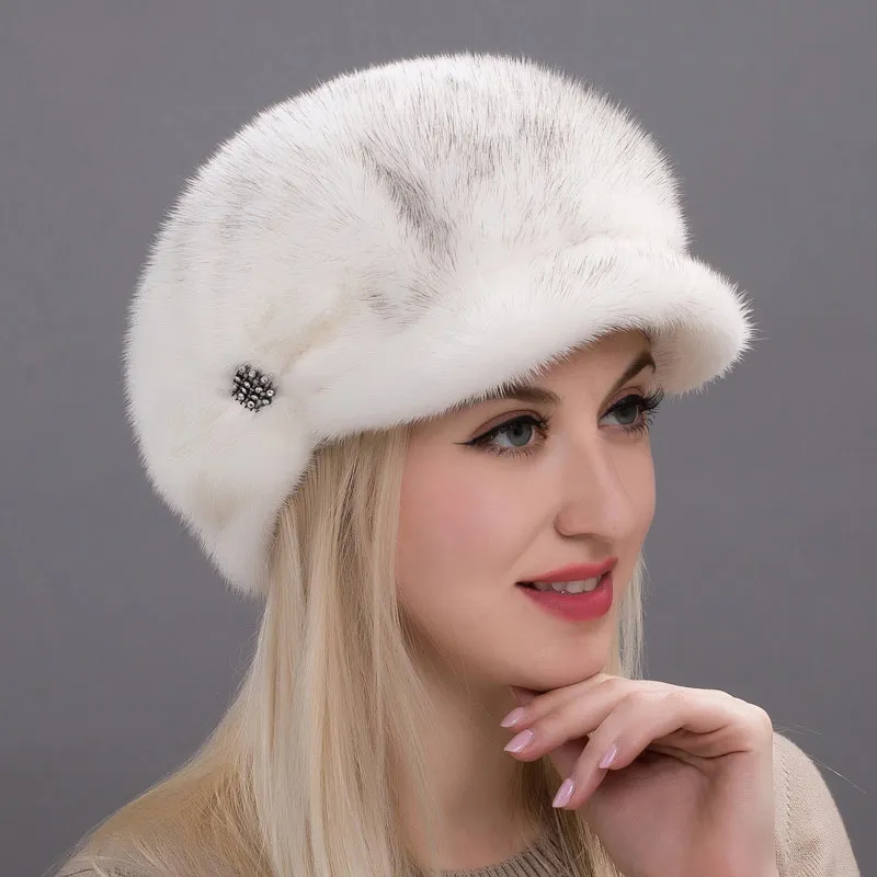 

Russia autumn and winter women's fur caps real full mink cap 2018 diamonds high quality elegant ladies beret hat DHY17-26A