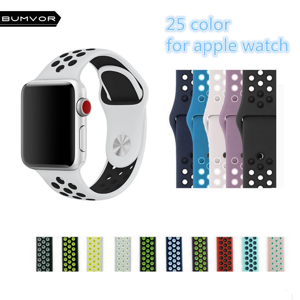 Спортивный силиконовый ремешок BUMVOR для Apple watch nike 44 мм 40 42 38 браслет наручных часов