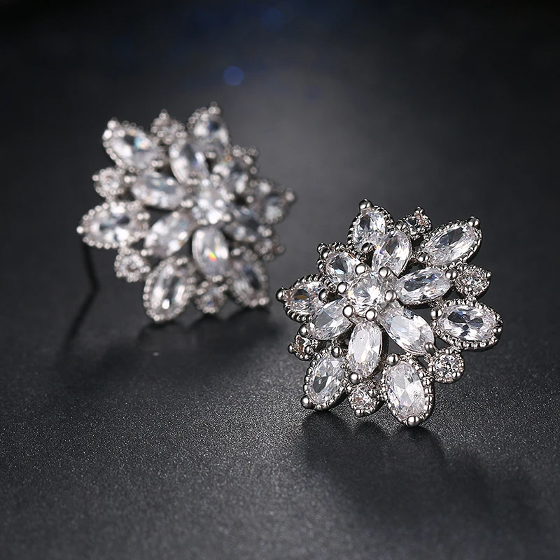 

Exquisite Flower AAA Cubic Zirconia Stud Earrings for Women Wedding Luxury Earings Studs Ear Fashion Indian Jewelry AE431