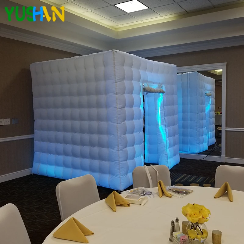

2.5m White Cabin Inflatable photo booth Enclosure with LED strip Whole Booth and Inner Air Blower Photo booth tent Backdrop Sale