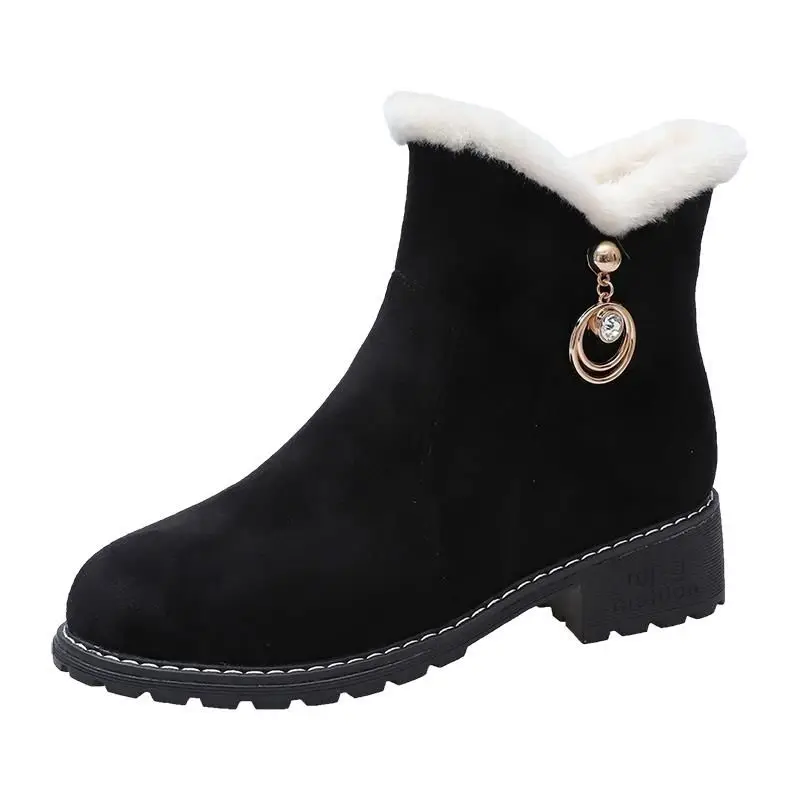 Зимние теплые ботинки женская хлопковая обувь 22,5-25 см, замшевые женские мокасины с боковой молнией, бархатные толстые зимние ботинки 2 цвета