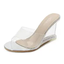 STAN SHARK/женские шлепанцы на высоком каблуке; Летняя женская обувь; простые босоножки на танкетке с пряжкой; прозрачные Босоножки на каблуке 8 см; 5 цветов