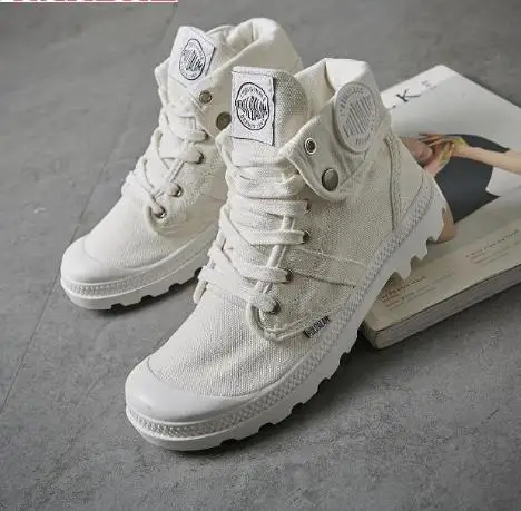 

2020 Fashion High Top Sneakers Canvas Shoes Women Casual Shoes White Flat Female Basket Lace Up Solid Trainers Chaussure