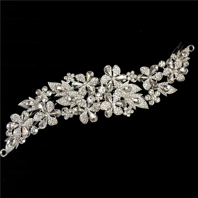 

2016 New Clear Flower Rhinestone Crystals Wedding Bride Bridal Floral Hair Combs Head Pieces Hair Pins Jewelry Accessories