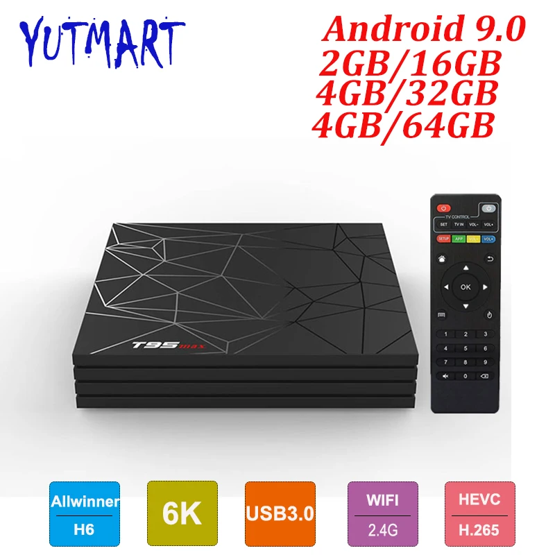 

T95 Max Android 9.0 TV Box 4GB 64GB Smart TV BOX Allwinner H6 Quad Core 6K HDR 2.4GHz Wifi Google Player 2GB 16GB Set Top Box