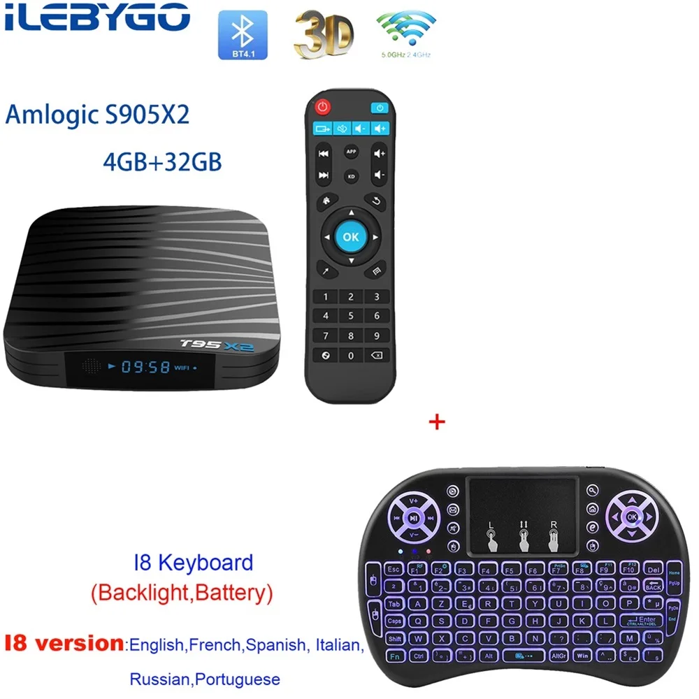 Android 8,1 Smart tv Box 4 Гб 64 Гб Amlogic S905X2 четырехъядерный T95X2 двойной Wifi 100 м H.265 4 к UHD 3D 60pfs USB3.0 Google Play T95 X2 - Цвет: 4GB 32GB I8
